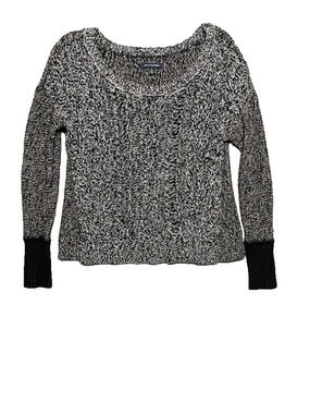 American Eagle Marled Knit Sweater Black White Scoop Neck Wool Blend Medium
